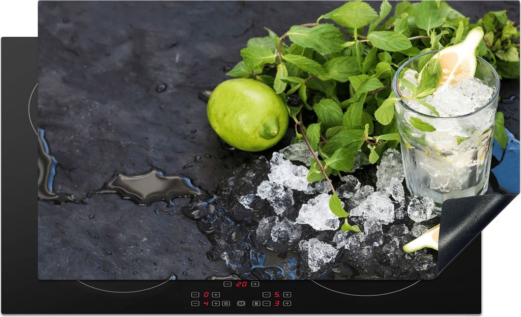 KitchenYeah Herdabdeckplatte Cocktail - Mojito - Eiswürfel , 90x52cm, Küche Deko, Glaskeramikkochfeld Herdabdeckung, Abdeckplatte fùr Kochfeld