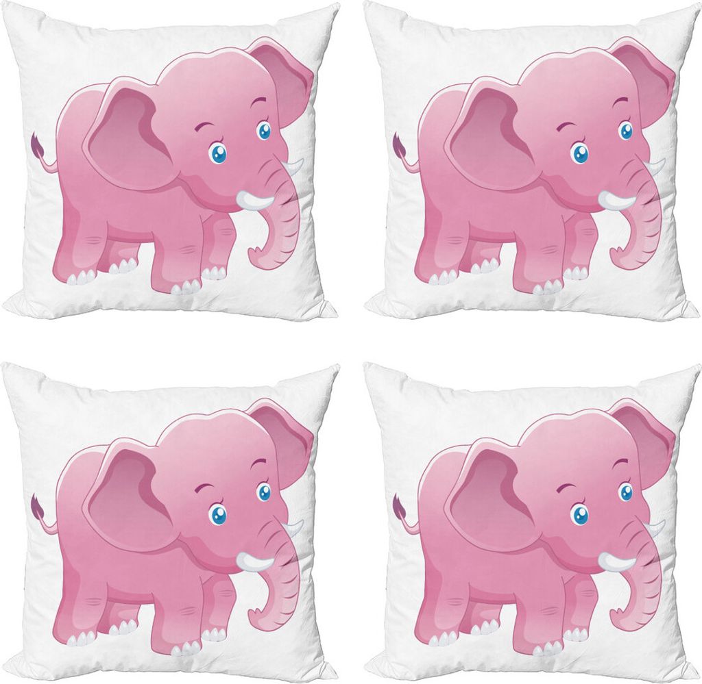 ABAKUHAUS Elephant Nursery Kissenbezug Set (4 Stück), Kleinkind Tusk, Moderner Doppelseitiger Digitaldruck, 50 cm x 50 cm, rosa, Weiß,