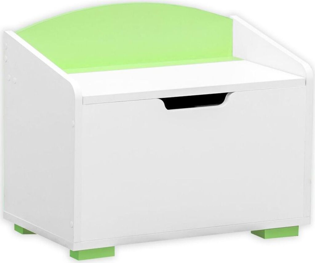 Kleine Kinderzimmer Truhe Daniel 07, Weiß / Grün - 50 x 60 x 35 cm, ABS Kanten, Stauraum für Bettwäsche, hohe Stabilität, Plattenstärke 18 mm