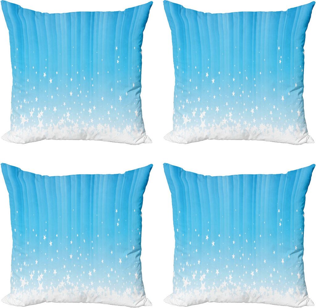 ABAKUHAUS Abstrakt Kissenbezug Set (4 Stück), Stern Vibrant Celestial, Moderner Doppelseitiger Digitaldruck, 40 cm x 40 cm, Sky Blue Weiß
