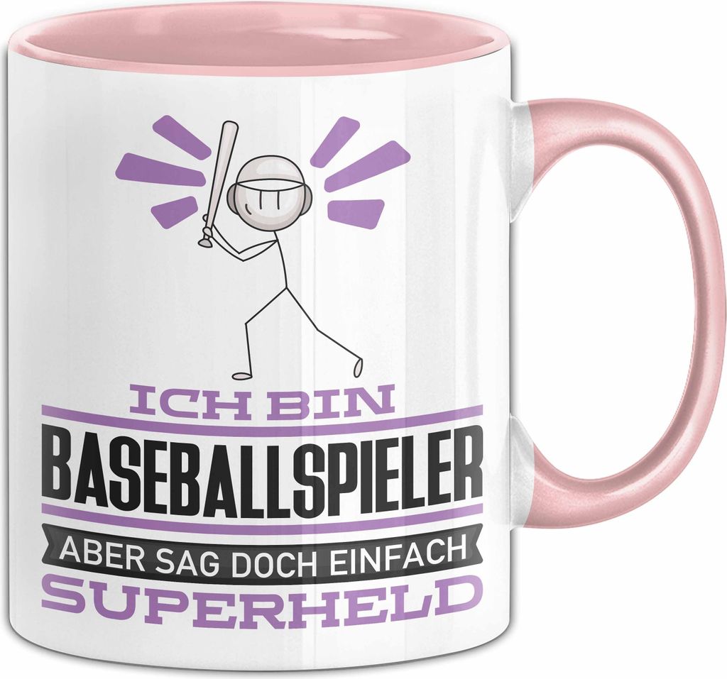 Baseballspieler Geschenk Tasse Ich Bin Baseballspieler Aber Sag Doch Einfach Superheld Lustige Geschenkdiee für Baseballspieler Kaffee-Becher (Rosa)