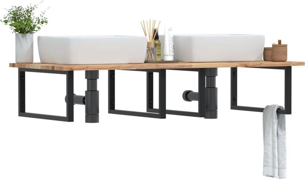 vidaXL Waschbeckenregal Wandmontage Stahl und Akazienholz