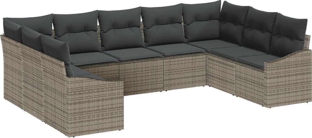 Möbel 9teiliges Garten Esstisch Set mit Kissen Grau Poly Rattan - Gartensofas 3355548