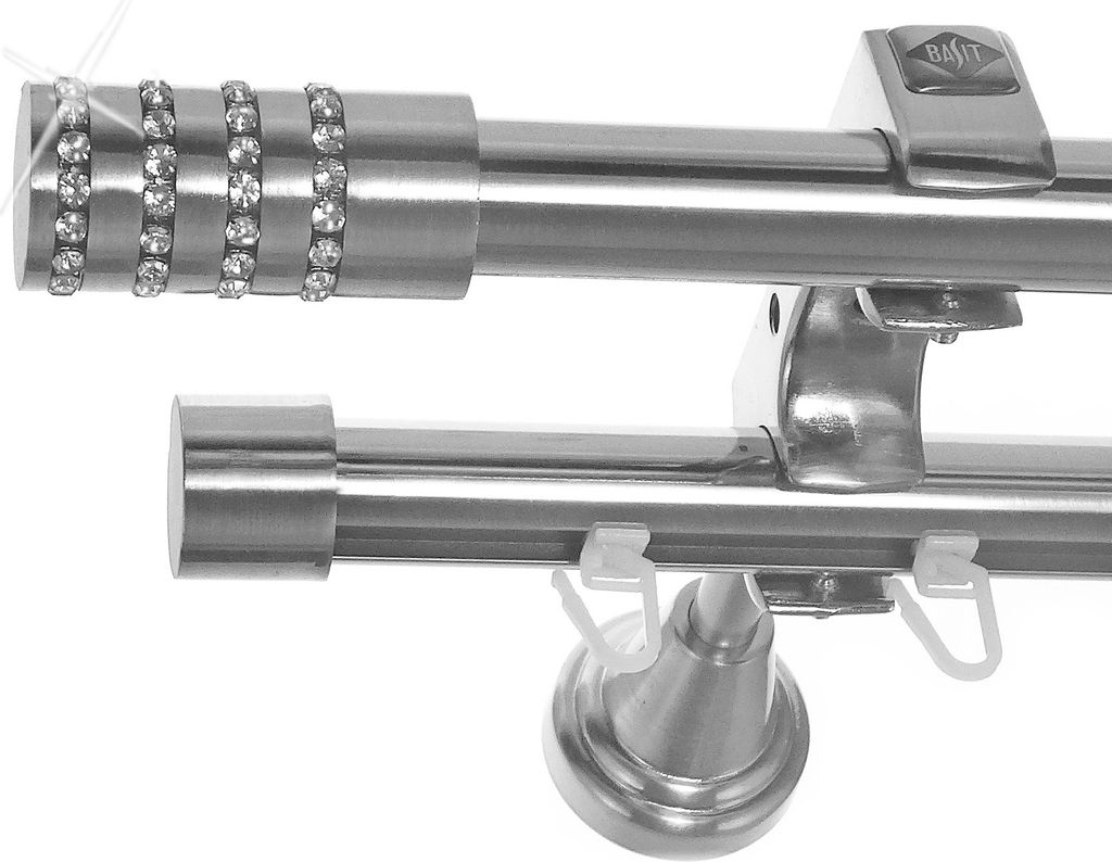 Rohr + Innenlauf Gardinenstange Ø 20mm Edelstahl Look 2-läufig Wandträger H60 RI