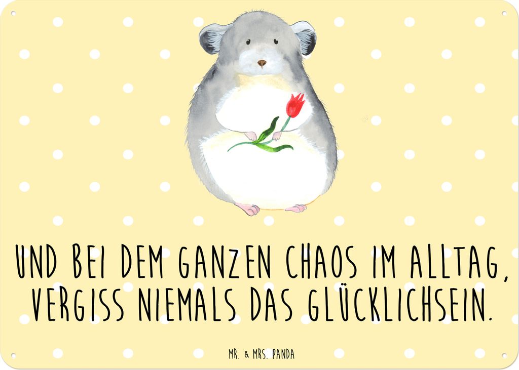 Mr. & Mrs. Panda Wandbild Chinchilla Blume DIN A6 - Gelb Pastell - Geschenk, tafel, Chaos, Schild, Chinchillas, Blechschild, Retro, Liebeskummer, B...