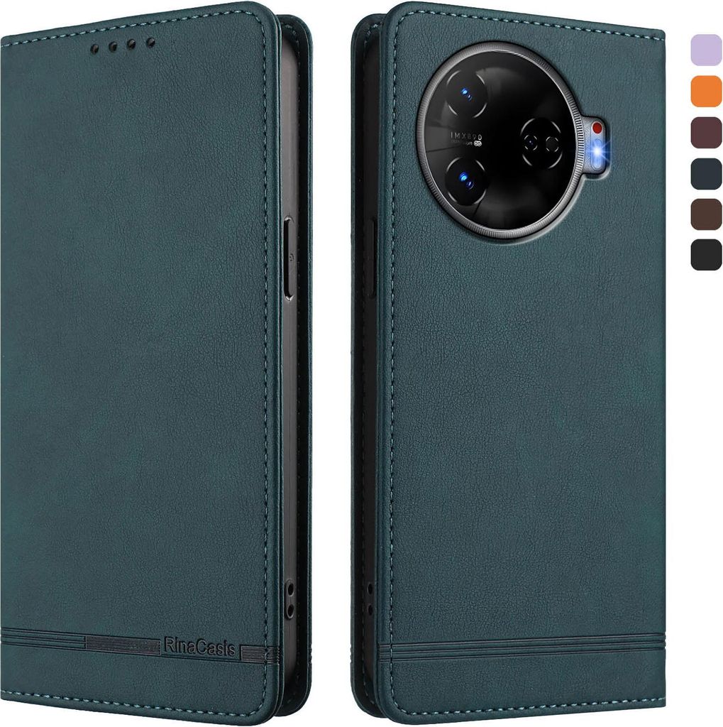 Hülle für Tecno Camon 30 Pro 5G, Retro Kunstleder Ständer Klapphülle mit Kartenfächer und Magnetische Grün