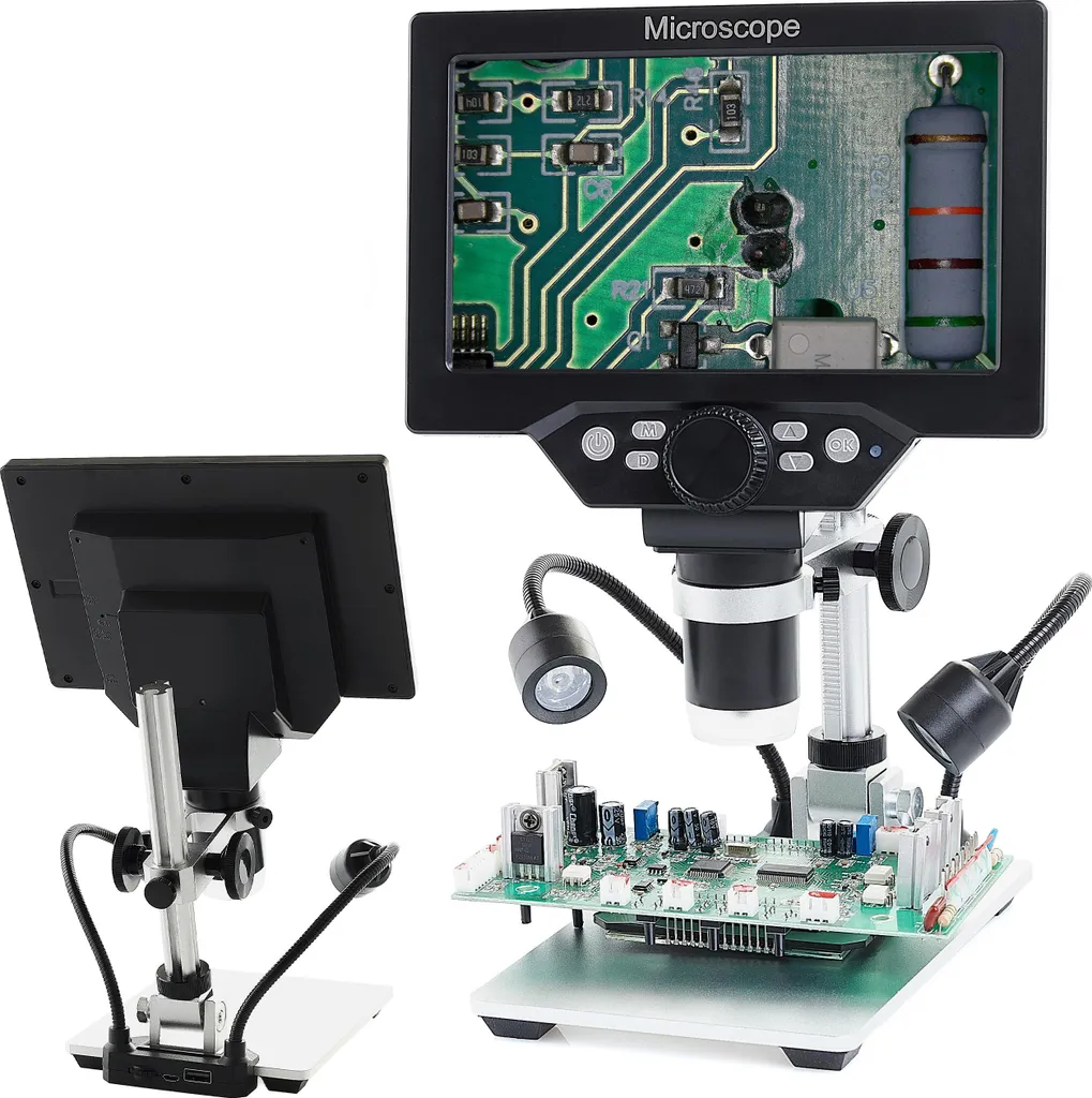 Microscope numérique 1200x HD 1080p avec double éclairage LED réglable