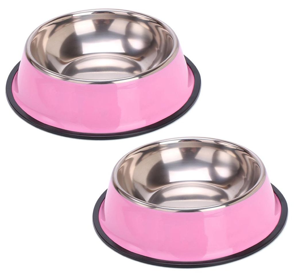 Edelstahl-Hundenäpfe, Futter- und Wassernäpfe, rutschfest, stapelbar, für Welpen (2er-Pack), rosa