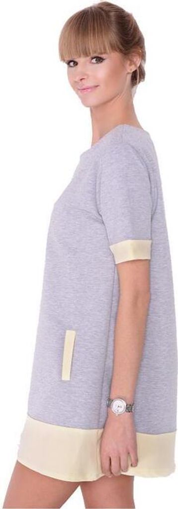 Damen Kleid Minikleid mit Kurzarm;S/M; Grau/Pastellgelb