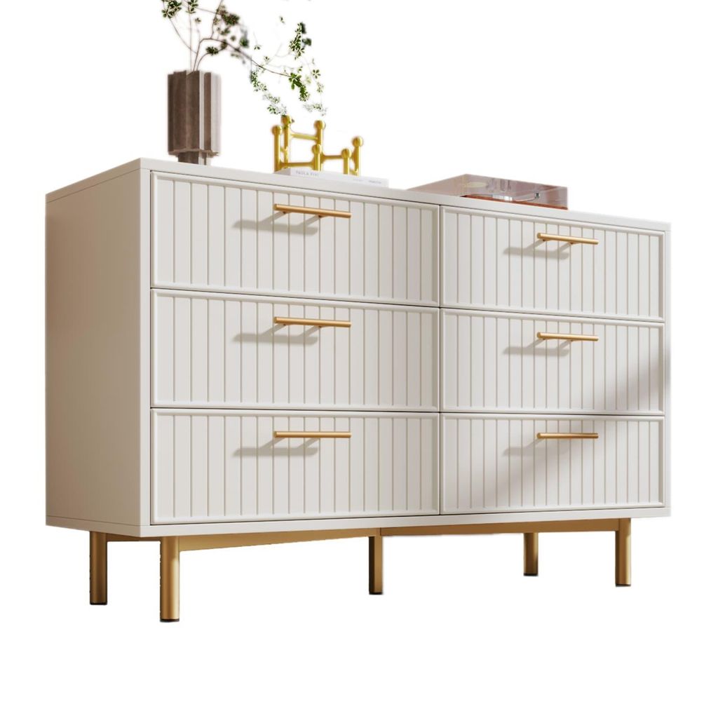 Schubladenkommode Kommode mit 6 Schubladen, Weiß Sideboard Highboard für Schlafzimmer & alle Wohnräume , Weiß -H75/B120/T40 cm