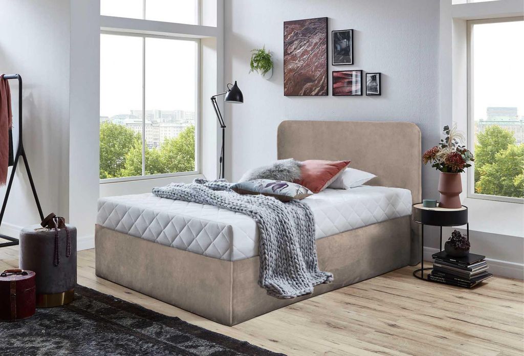 Polsterbett Venesia Cappuccino 140 x 200 x 40 cm Mit hochwertiger Matratze H3 (bis 120 kg) und Lattenrost