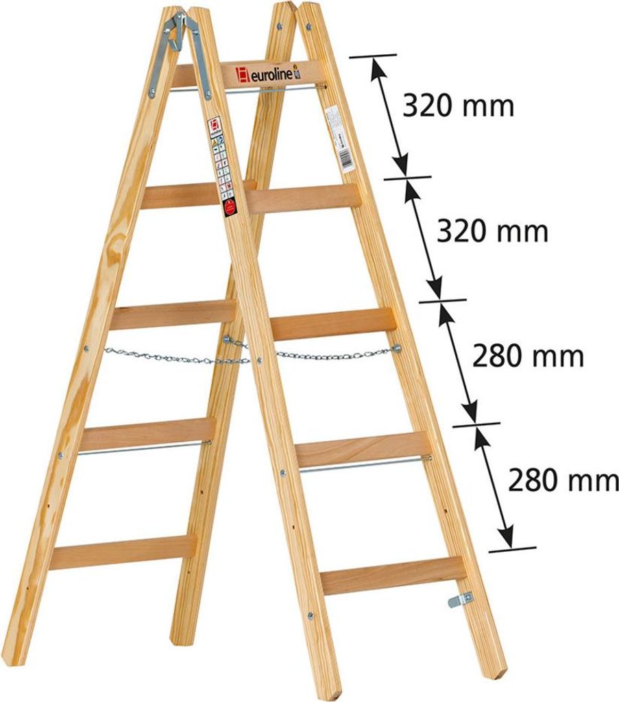 Euroline Holz Sprossenstehleiter Nr. 12506 mit Eimerhaken 2x5 Sprossen