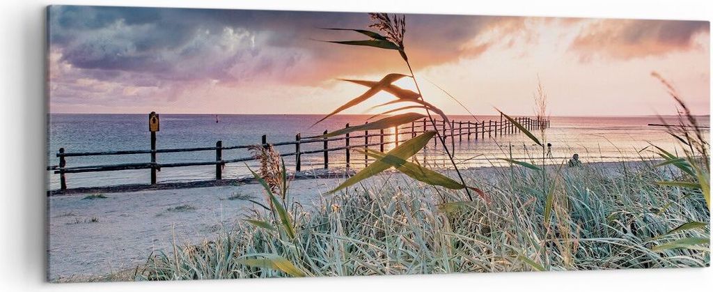 Bild auf Leinwand - Leinwandbild - Einteilig - Strand Gras Horizont - 140x50cm - Wand Bild - Wanddeko - Wandbilder - Leinwanddruck - Bilder - Wandd...