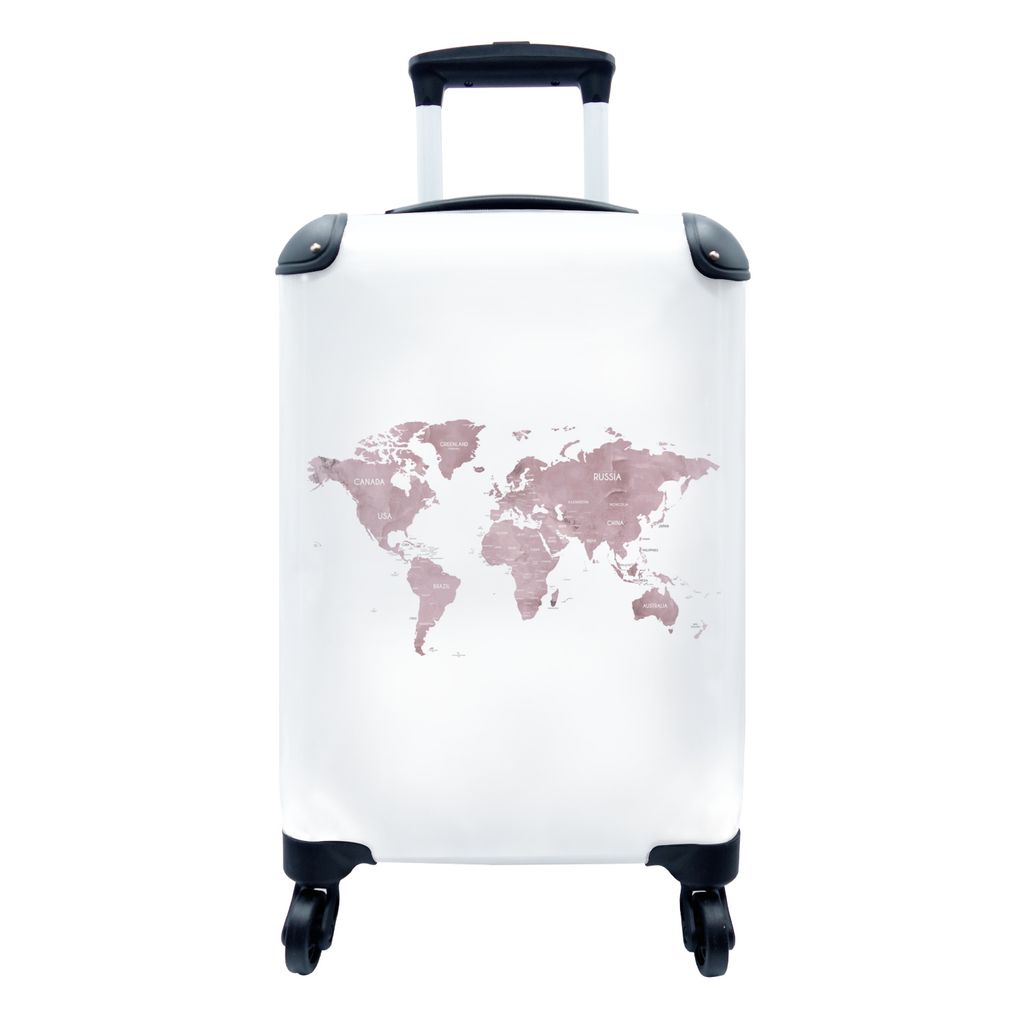 MuchoWow Koffer Handgepäck Trolley Rollkoffer Kleine Reisekoffer mit 4 Rollen - Weltkarte - Marmor - Rosa - Cabin Size < 55x40x23 cm & 55x40x20 ...