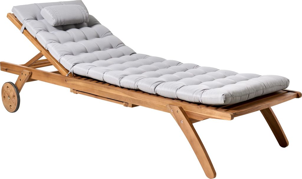 BELIANI Gartenliege Hellbraun Akazienholz Verstellbar Rollbar mit Tisch Auflage Hellgrau Gesteppt Terrasse Garten Balkon Modernes Design