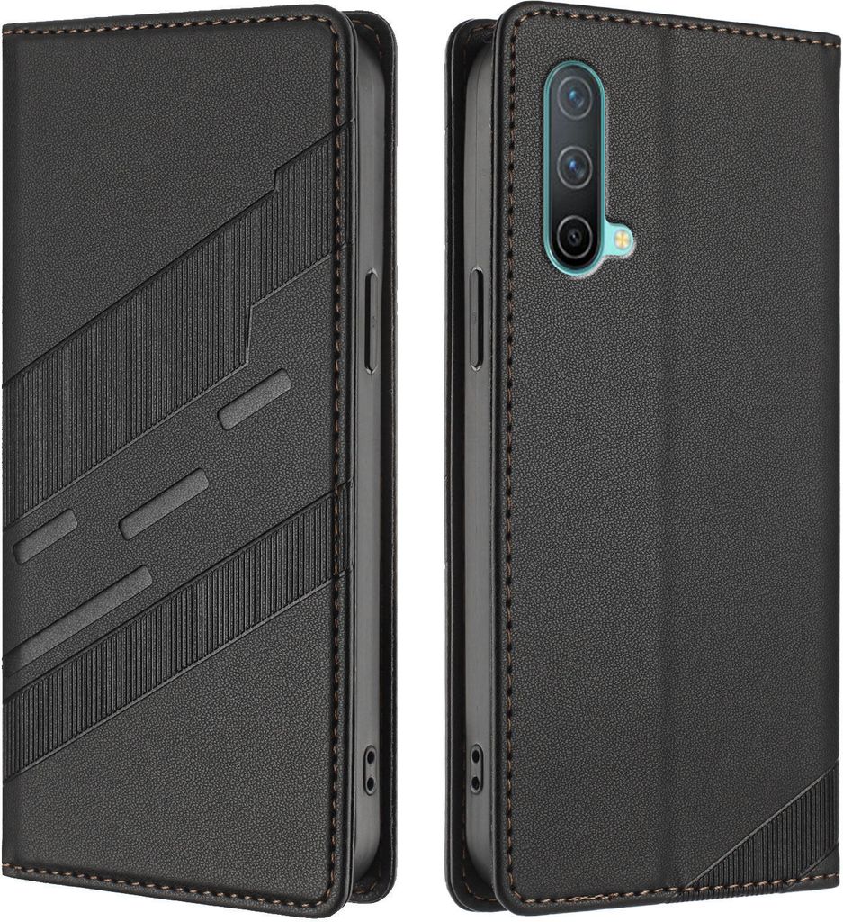 Hülle für OnePlus Nord CE 5G, Kunstleder Brieftaschen Handyhülle mit Kartenfach und Standfunktion Schwarz