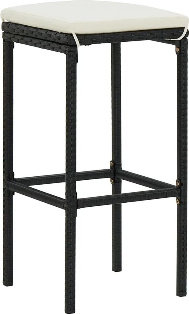 vidaXL Barhocker mit Kissen 3 Stk. Schwarz Poly Rattan