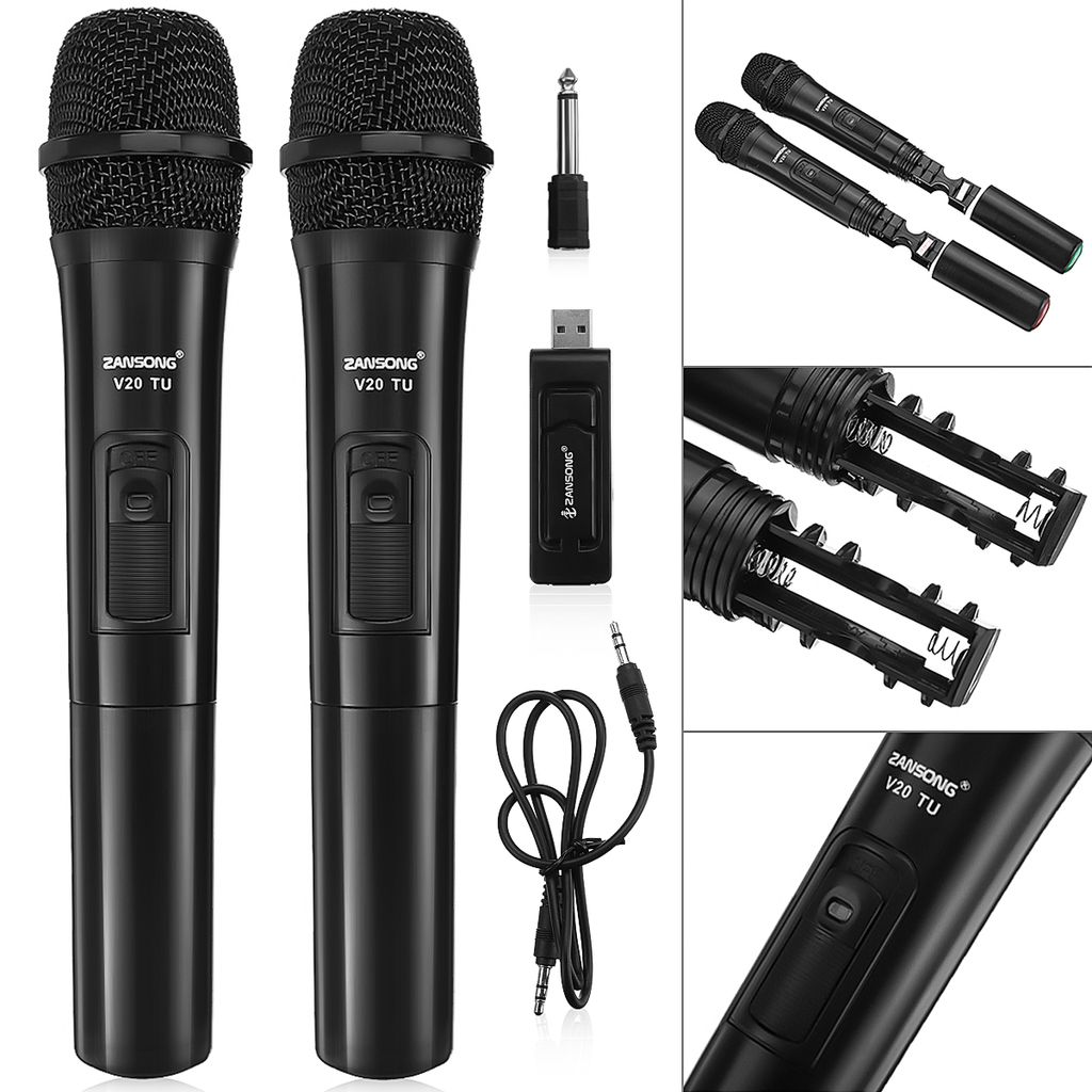 Wireless Microphone Mikrofon Set  2 Kanal UHF/VHF Hand Produktbild 