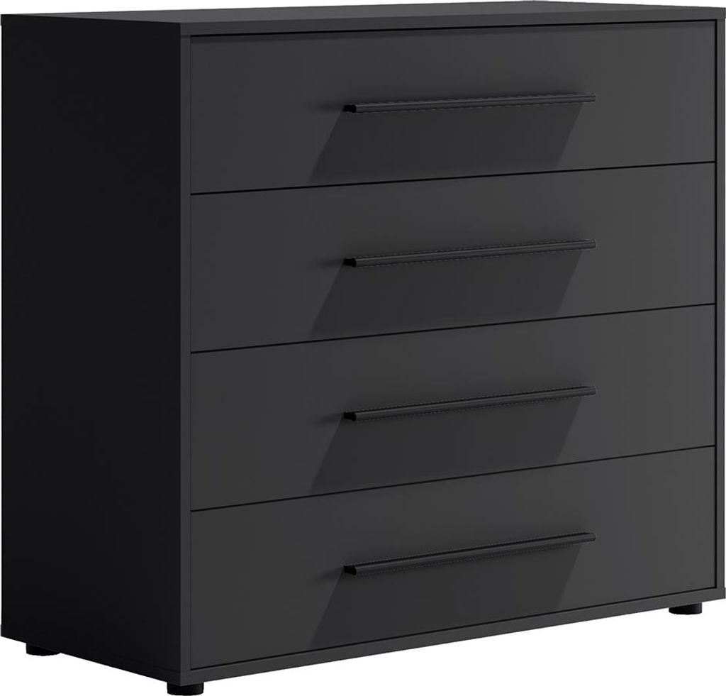 Schlafzimmer Kommode mit 98 cm Breite, schwarz matt mit schwarzen Griffen, mit 4 Schubladen - MOLLERUSA-132