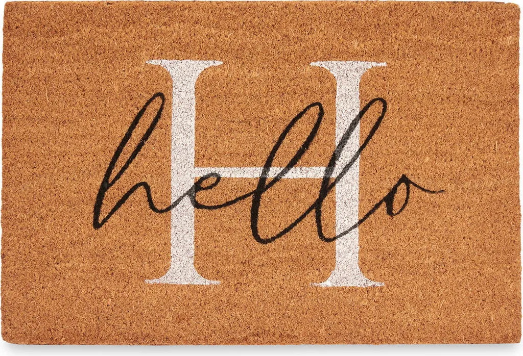 Paillasson fibre de coco HELLO 60x40 cm tapis d'entrée résistant beige