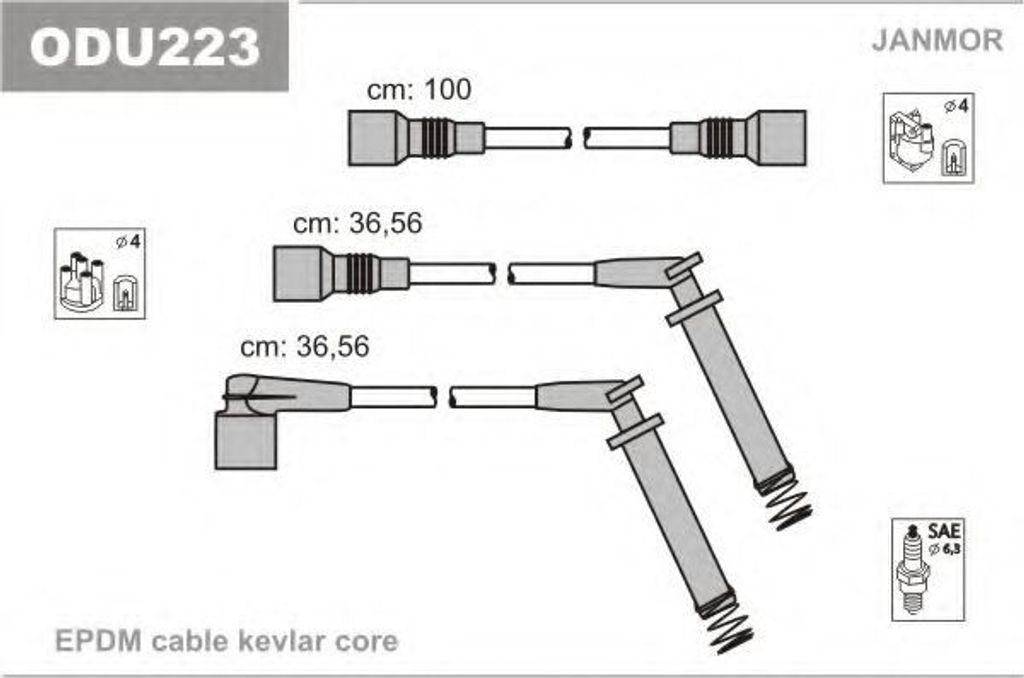 JANMOR ODU223 Zündkabelsatz Zündleitungssatz für OPEL Astra F CC (T92) Calibra A (C89) Kadett E CC (T85) Astra F Caravan (T92) Vectra A Limousine