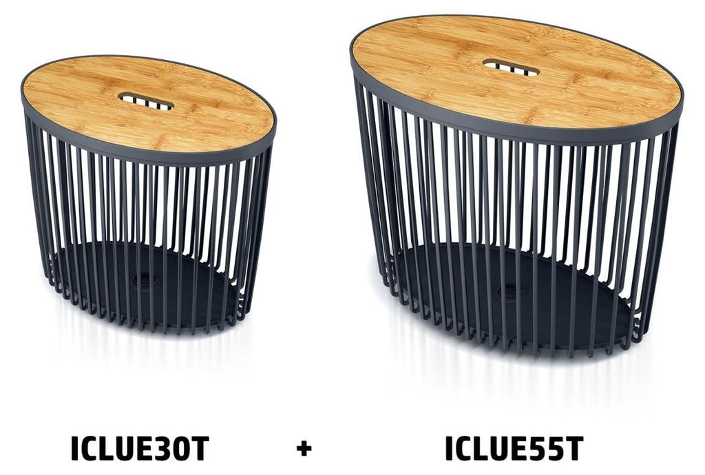 Set mit 2 universellen ovalen Abfalleimern mit Bambusdeckeln CLUBO 30+55 l, anthrazit