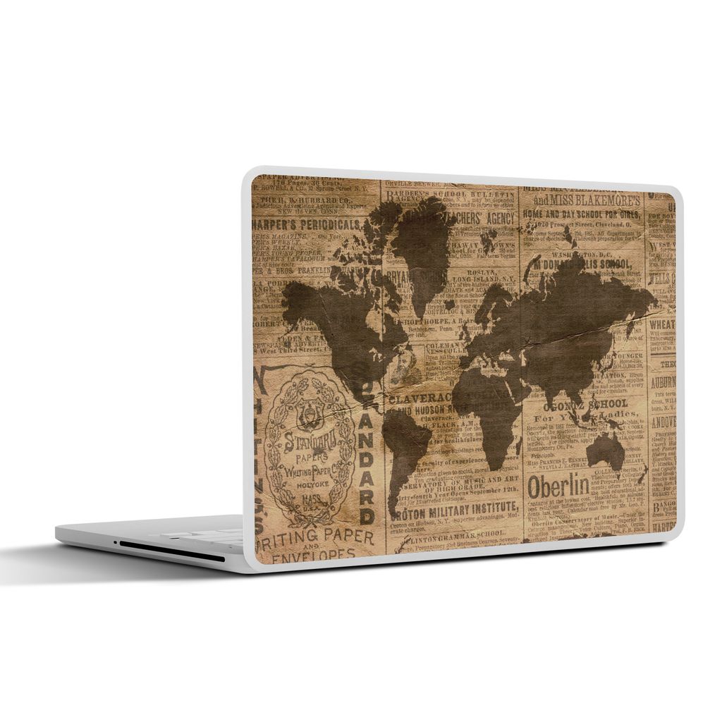 MuchoWow Laptop Aufkleber Sticker Cover Weltkarte - Retro - Zeitung 31x22.5 cm - Laptop-Deko