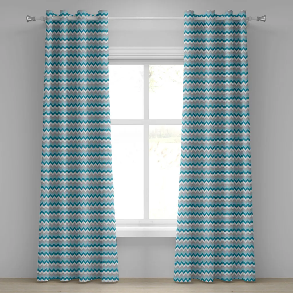 Rideaux de salon design abstrait bleu et gris pour grande baie