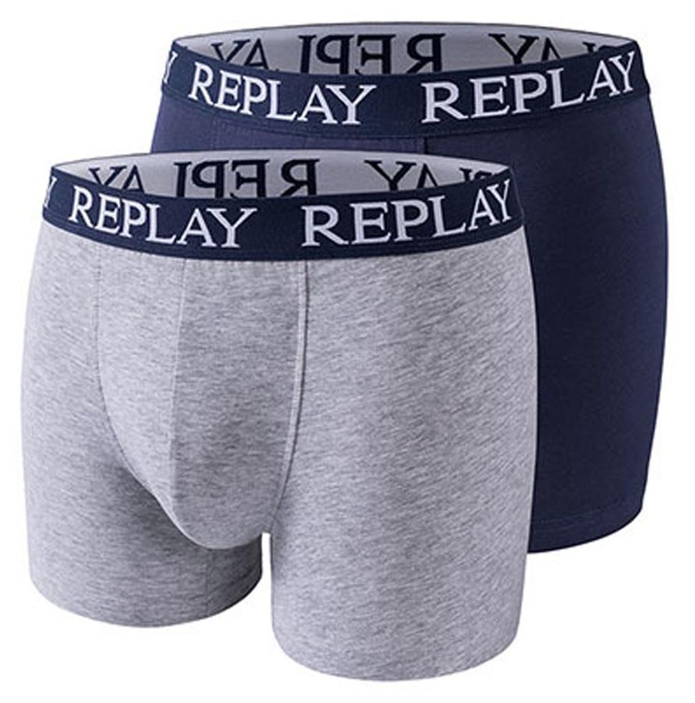 Replay - Boxershorts für Herren(2er-Pack) LT5111 (S) (Grau meliert/Indigoblau)