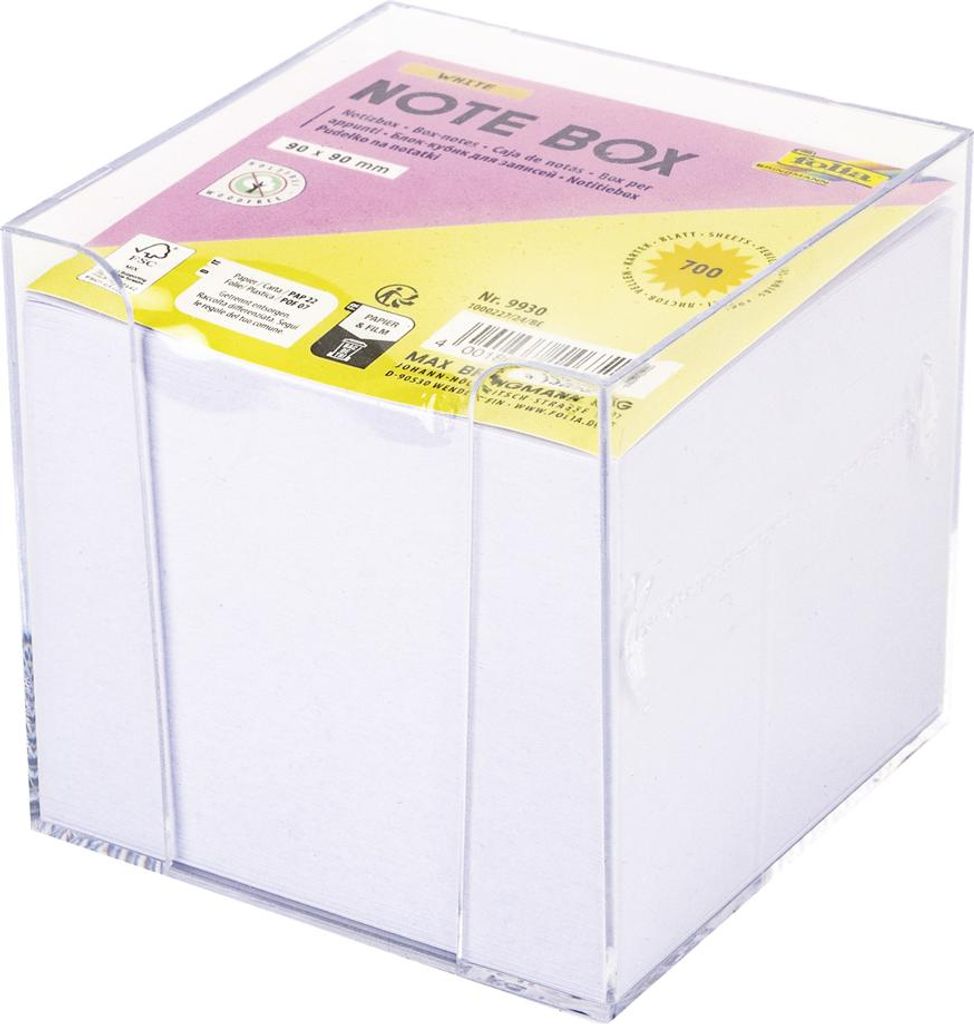 folia Zettelbox Kunststoff 90 x 90 mm glasklar / weiß 700 Blatt