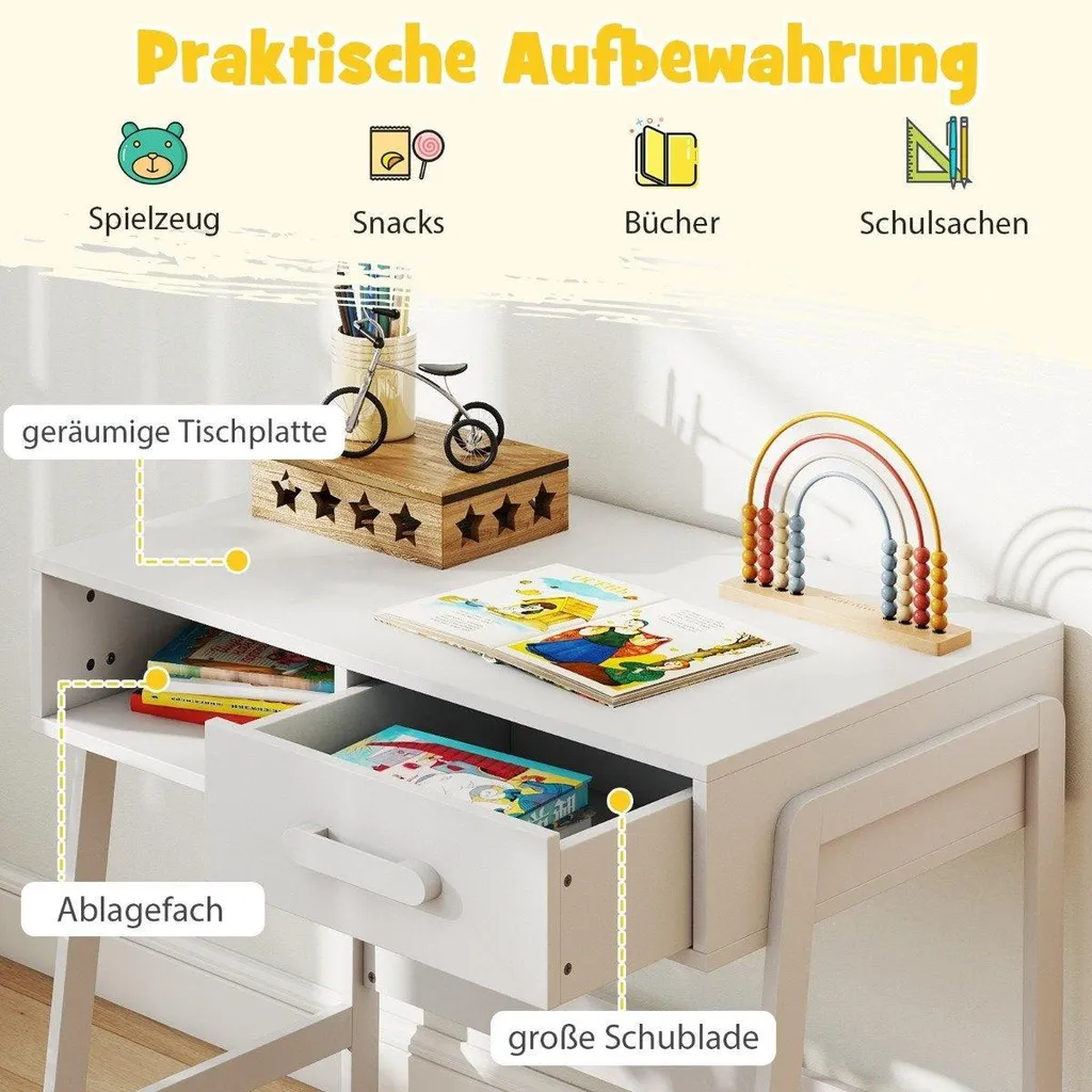 Ensemble bureau et chaise enfant avec rangement blanc - Modèle ABC-10 - 5
