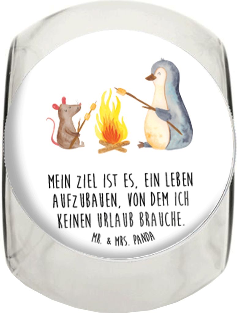 Mr. & Mrs. Panda Frischhaltedose Pinguin Lagerfeuer L 870ml - Weiß - Geschenk, Maus, Job, Grillen, schraubglas, glasbehälter, Kaffeedose, Bonboni...