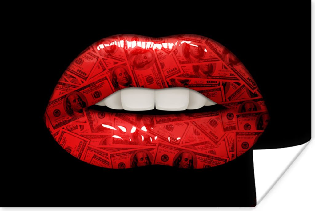 MuchoWow Poster Lippen - Geld - Rot 120x80 cm - Bilder