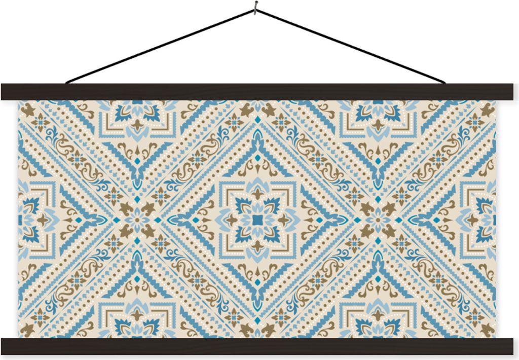MuchoWow Textilposter Perserteppich - Teppich - Muster - Blau 120x60 cm mit schwarzem Rahmen - Dekoration Schlafzimmer