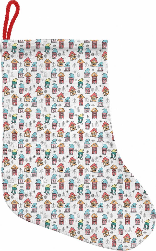 ABAKUHAUS Weihnachten Hängende Nikolausstiefel Weihnachtssocken, Noel Theme House, Weihnachtsstrumpf zum Aufhängen, 25x35cm, Mehrfarbig