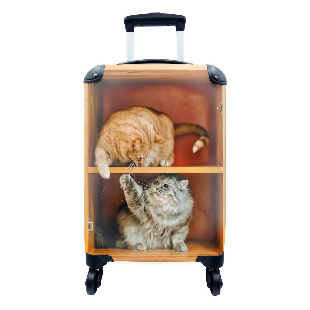 MuchoWow Koffer Handgepäck Trolley Rollkoffer Kleine Reisekoffer mit 4 Rollen - Verspielte Kätzchen im Kleiderschrank - Cabin Size < 55x40x23 c...