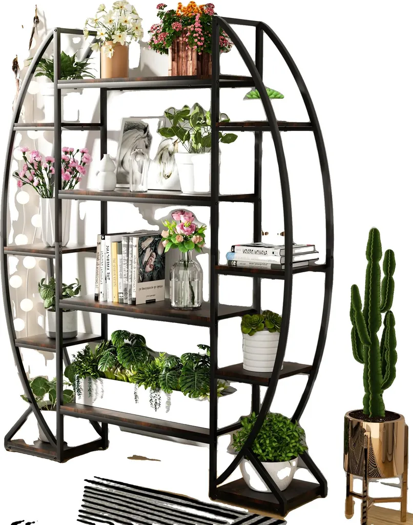 Support pour plantes design industriel XL noir et marron 5 niveaux
