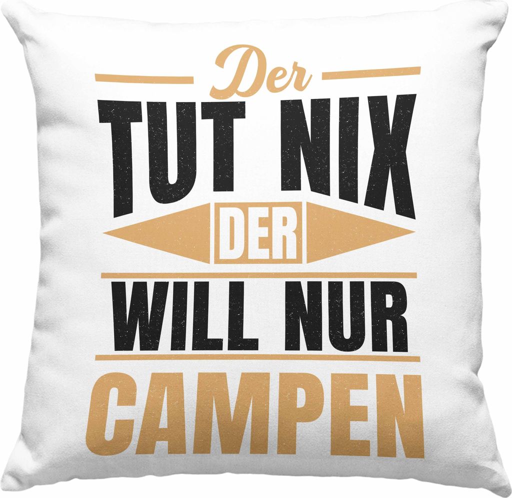 Trendation - Der Tut Nix Der Will Nur Campen Wohnmobil Deko-Kissen mit Füllung 40x40 Geschenk Camper Wohnmobilfahrer Geschenkidee Lustig (Grau)