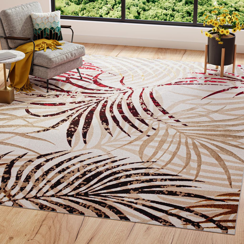 Tapiso Teppich GOLDEN Modern Kurzflor Beige Rot 80 x 150 cm