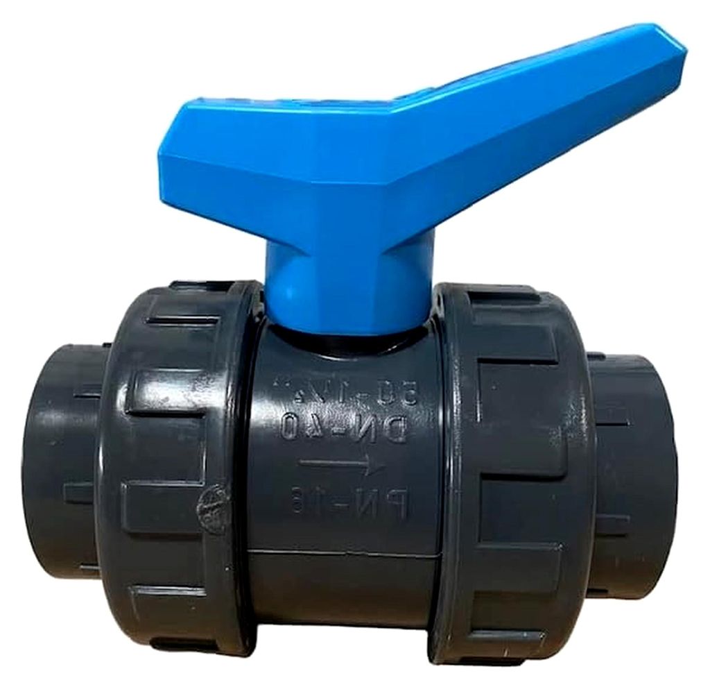 PVC Kugelhahn 1 1/2" mit Hebel Blau und 2 PVC Schlauchtüllen 1 1/2" x 38 mm sowie 1 Teflonband | Pool Teich Sanitär Schwimmbecken