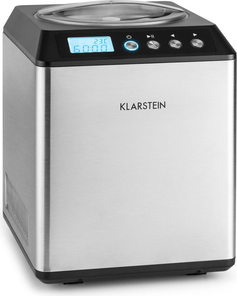 Klarstein Vanilla Sky - Eismaschine, Eisbereiter, Speiseeismaschine, Kühlhaltefunktion, LED-Display, Timer, Edelstahl, einfache Reinigung, 180 Wat...