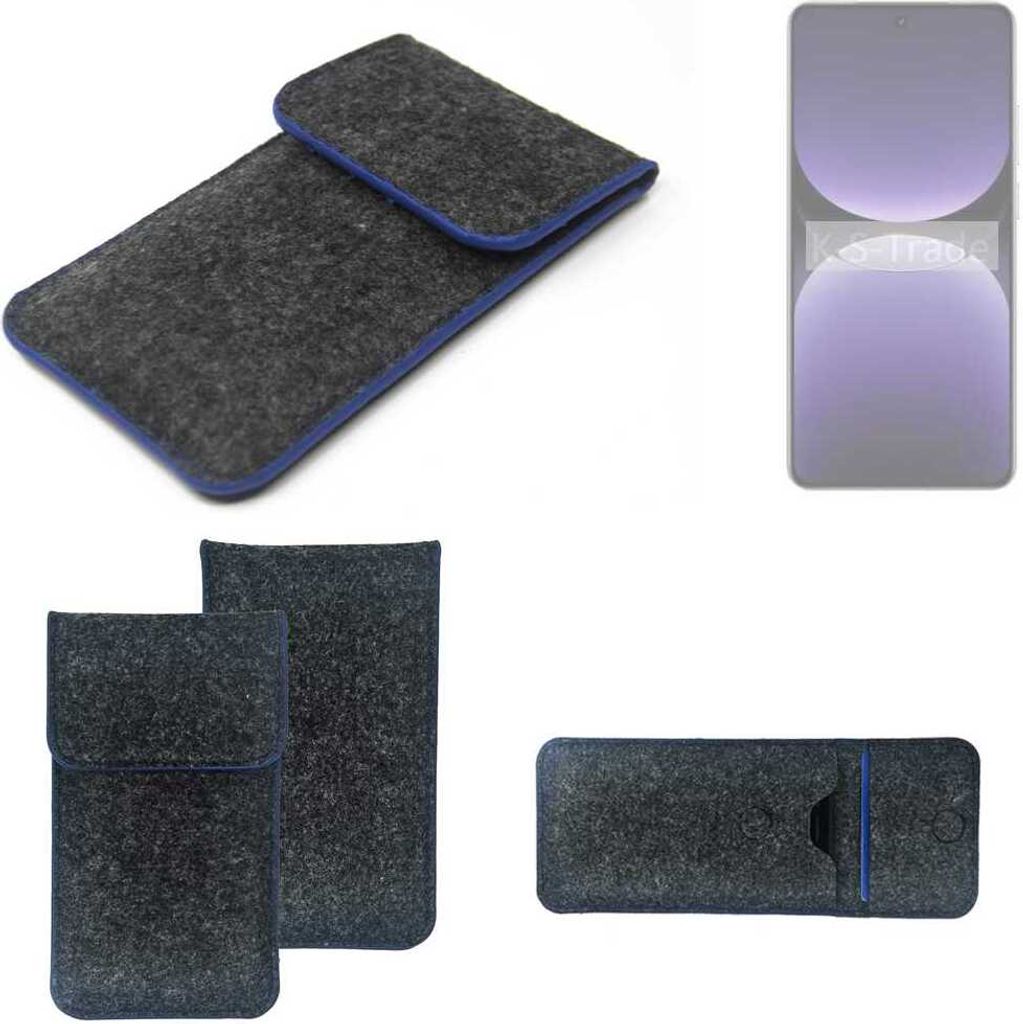 K-S-Trade Handy-Hülle Schutz-Hülle kompatibel mit Realme GT7 Pro Filztasche Pouch Tasche Case Sleeve Filzhülle dunkelgrau, blauer Rand