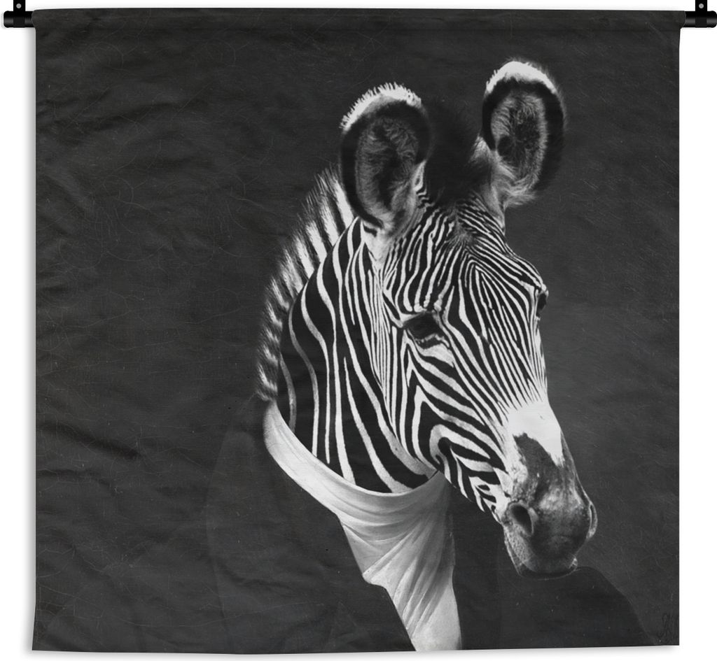 MuchoWow Wandteppich Wandbehang Malerei - Zebra - Schwarz - Weiß 150x150 cm Tapisserie Dekoration Wandtuch - Wohnaccessoires - Modernes