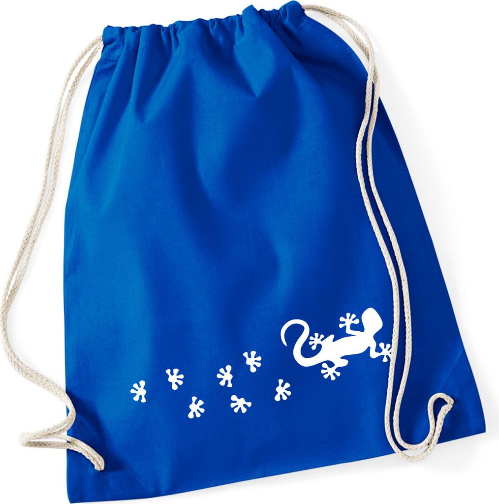 Huuraa Turnbeutel Gecko Tapsen 12 Liter Bright Royal Baumwolle Rucksack Geschenkidee