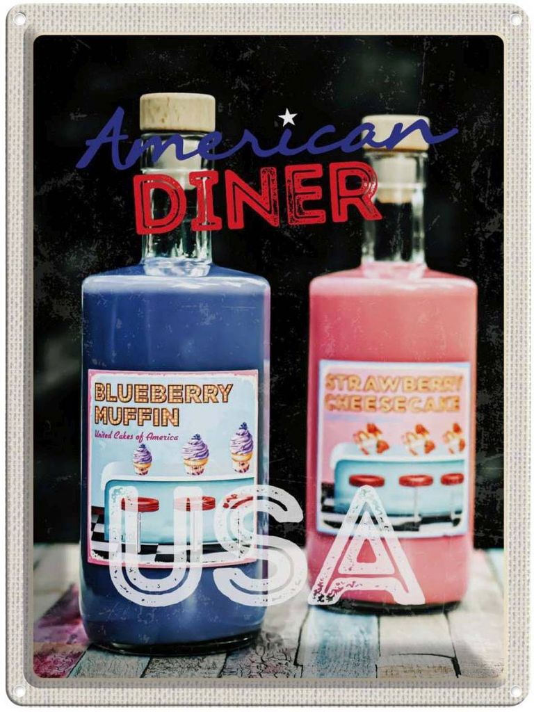 vianmo Blechschild 40x30 cm Amerika Diner USA Urlaub American Restaurant blau Muffin Bildmotiv Reisemotiv Abenteuer Reisen