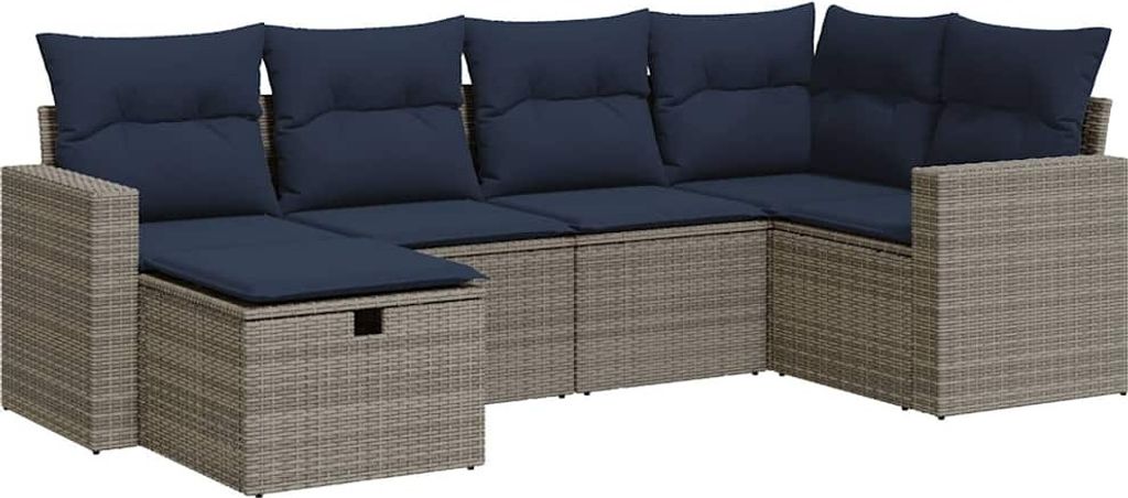SYFAX 6-tlg. Garten-Sofagarnitur mit Kissen Grau Poly Rattan
