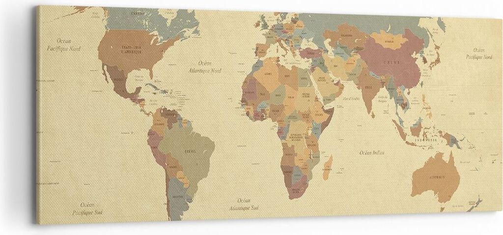 Bild auf Leinwand - Leinwandbild - Karte Welt Land - 100x40cm - Wand Bild - Wanddeko - Wandbilder - Leinwanddruck - Bilder - Kunstdruck - Wanddekor...