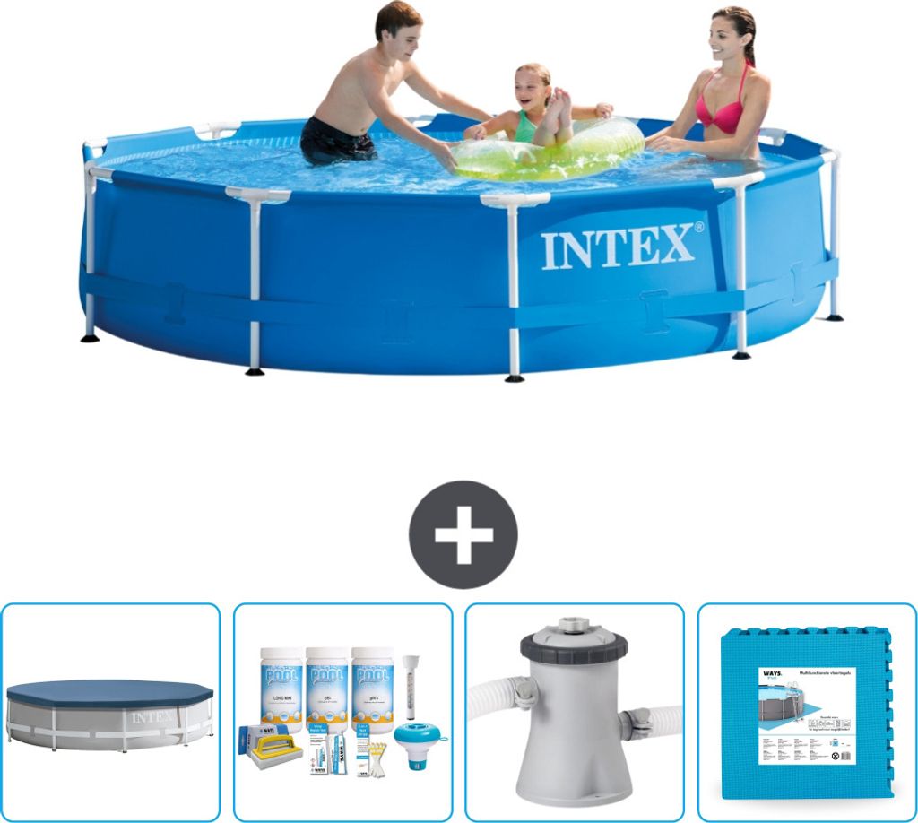 Intex-Schwimmbecken mit rundem Rahmen – 305 x 76 cm – Blau – im Lieferumfang enthalten Abdeckung - Wartungspaket - Filterpumpe für Schwimmba...