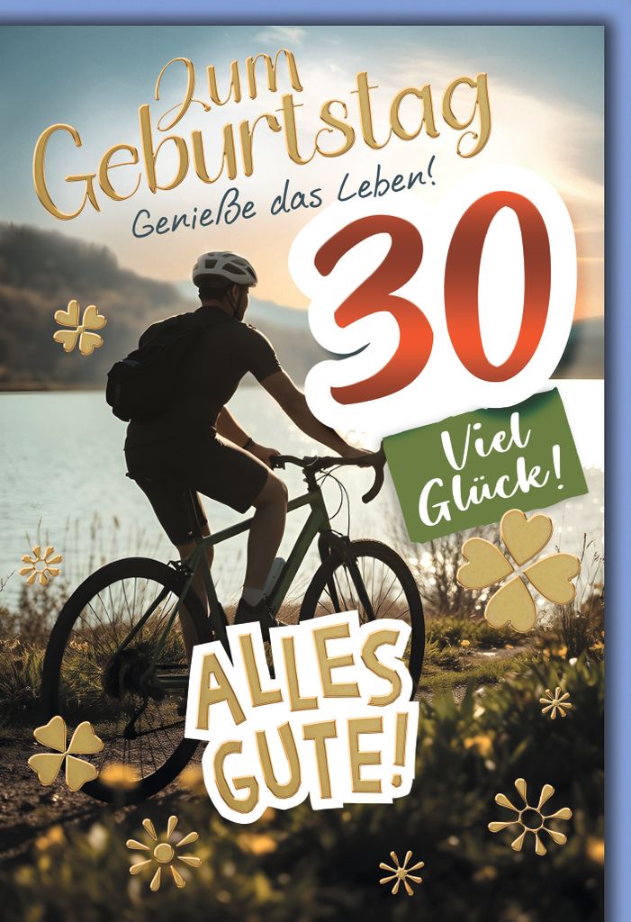 30. Geburtstag Glückwunschkarte mit Umschlag Fahrradfahrer am See Mountainbike Alles Gute