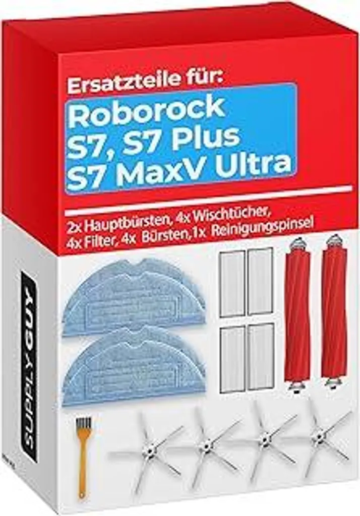 Accessori Supply Guy compatibili con Roborock S7 MaxV Ultra, Plus, Max Ultra, MaxV S7 Pro Ultra Robot lavapavimenti Robot aspirapolvere Ricambi per robot 2 spazzole principali, 4 filtri, 4 spazzole laterali, 4 panni per lavapavimenti
